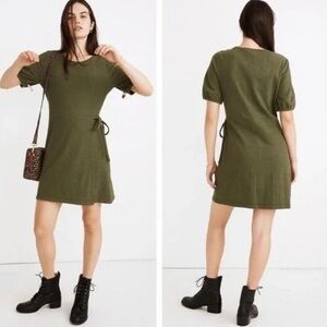 Madewell Green Crosshatch Puff Sleeve Faux Wrap